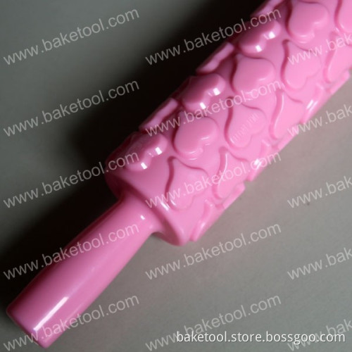 Plastic Pink Heart Pattern Cake Fondant Rolling Pin